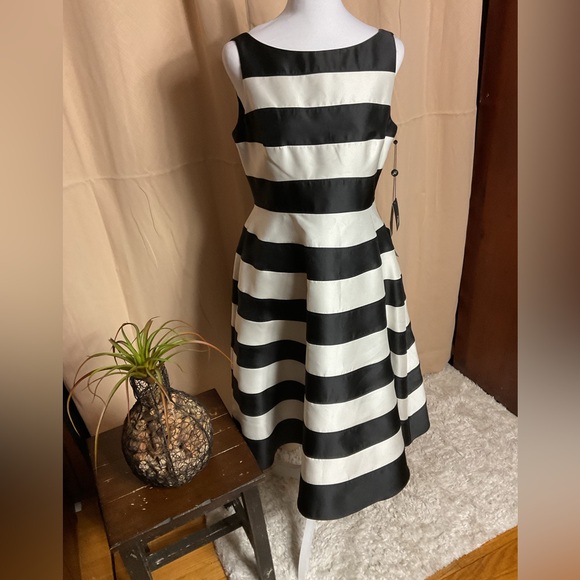 Adrianna Papell Stripe Mikado Fit & Flare Dress - Picture 3 of 12